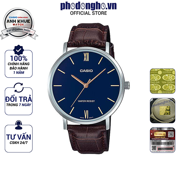 Đồng hồ nam dây da casio anh khuê mtp-vt01l-2budf