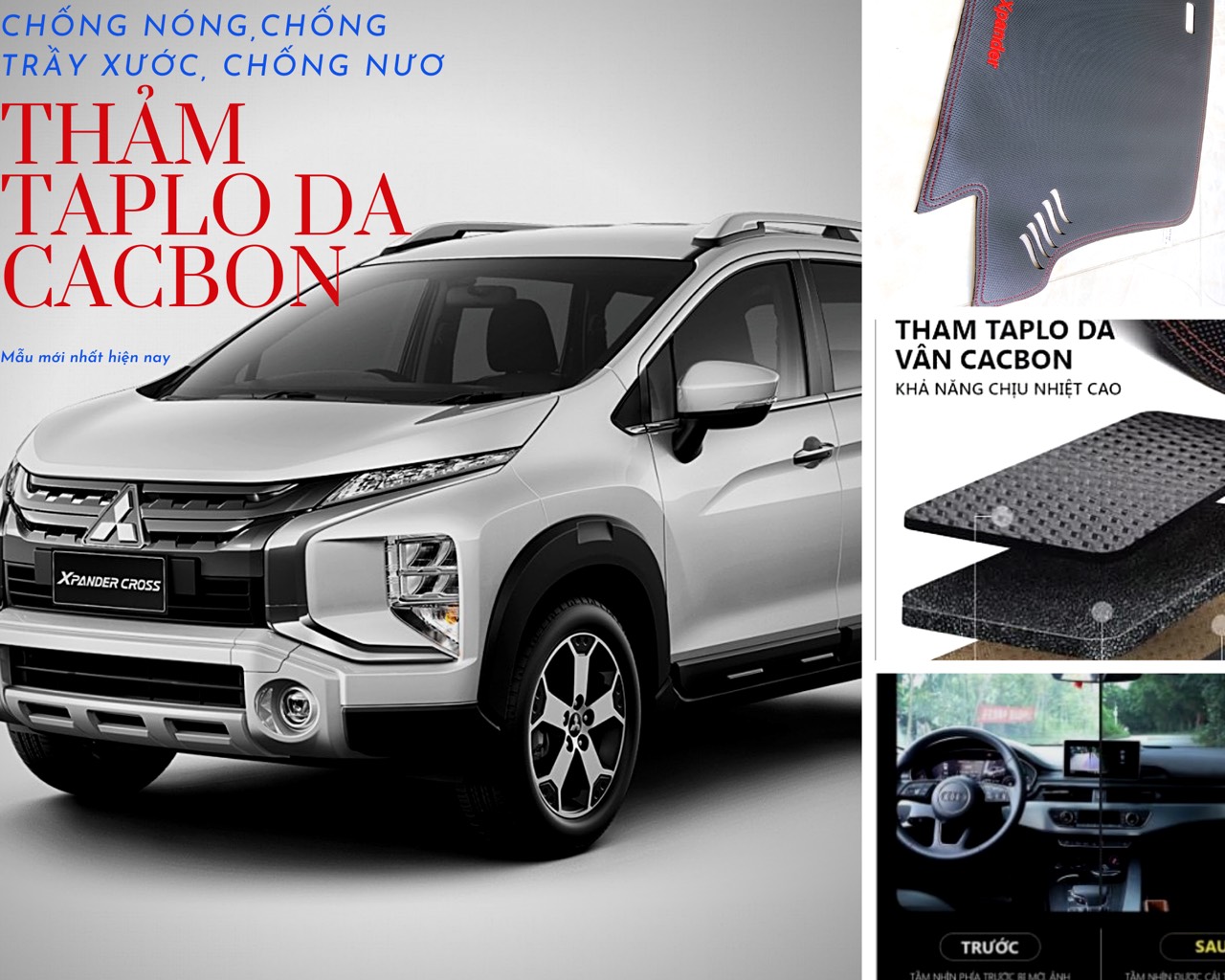 Thảm taplo xe Xpander Mitsubishi da Cacbon chống nóng chống trầy xước taplo, Thảm cacbon xe ô tô