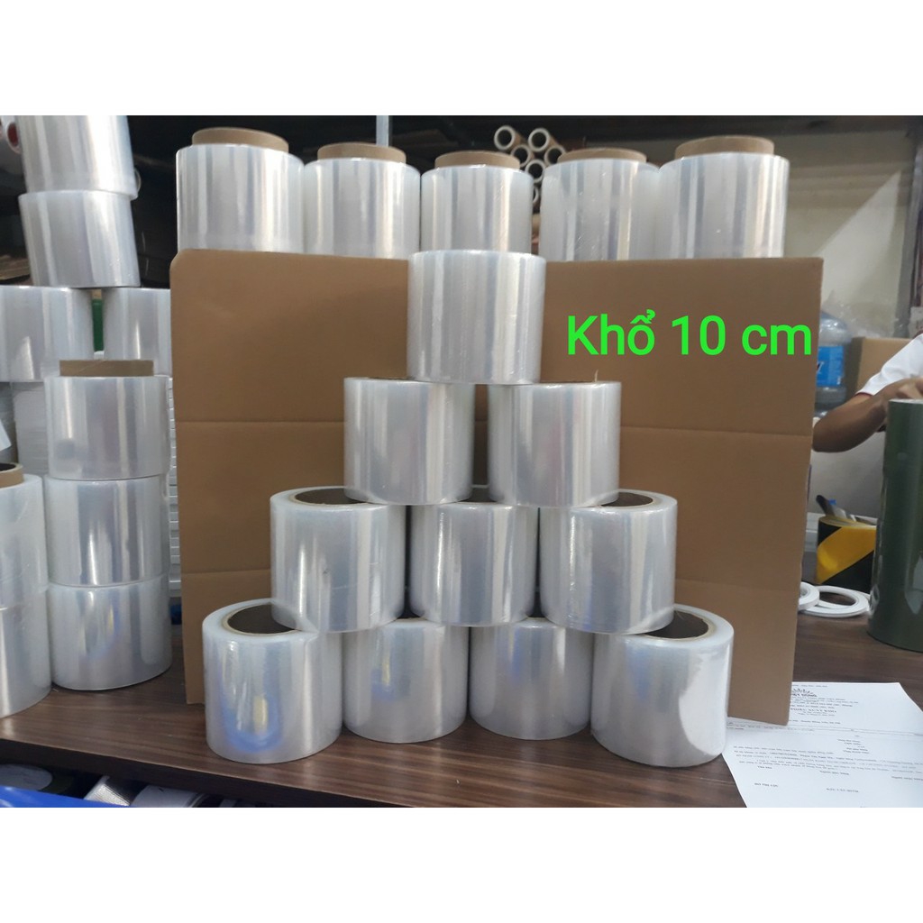 [5 CUỘN] Màng PE  Màng Quấn pallet khổ 10cm - Nặng 500 gram/cuộn - nhỏ gọn tiện lợi quấn bọc hàng hoá KT bé - Bao Bì Khả Anh