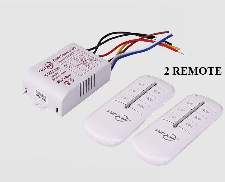 Công tắc điều khiển từ xa TUOXIN 4 cổng - 2 điều khiển, cong tac wifi, cong tac dien thong minh
