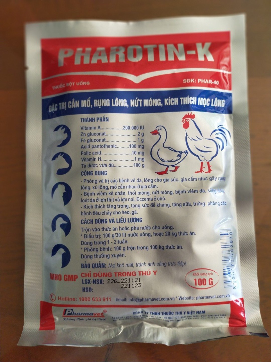 Phòng nứt móng, viêm da, rụng lông pharotin-k