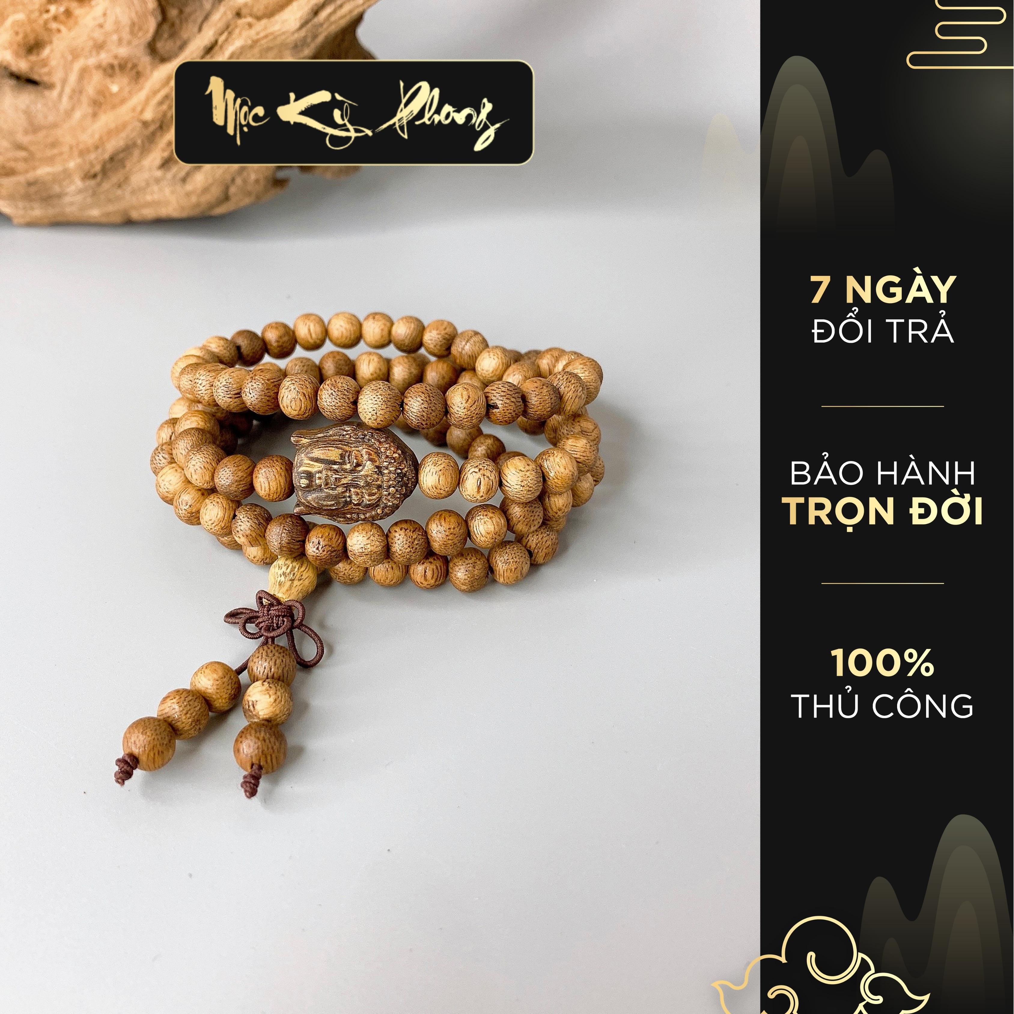 Vòng trầm hương mix mặt phật 108 hạt nâu sẫm mộc kỳ phong - bảo hành hương thơm trọn đời