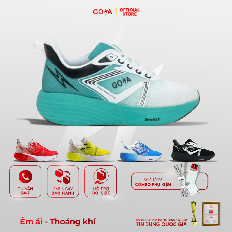 Giày thể thao chạy bộ nam nữ Goya Strides 2 năm 2025 màu Đế Xanh