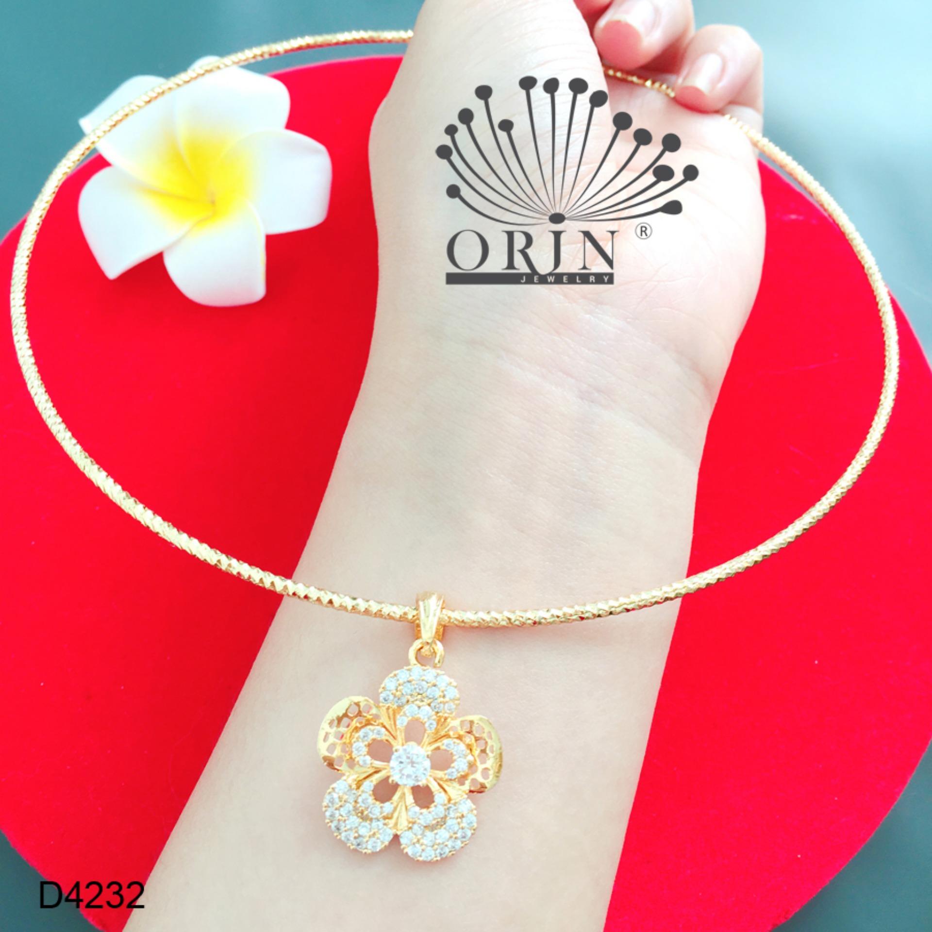 Kiềng cổ dạng nhuyễn bền màu mặt hoa mai lưới nhỏ đính đá thiết kế cao cấp Orin D4232 - Long Tien