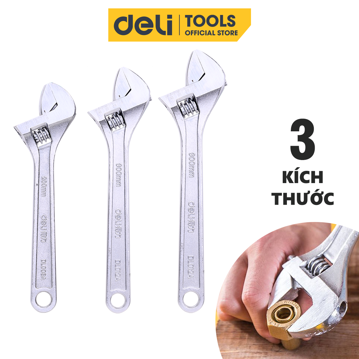 Mỏ Lết Đa Năng 8-10-12 Inch Deli Cao Cấp Chính Hãng - Chất Liệu Thép Cacbon Siêu Bền - EDL008A / EDL010A / EDL012A