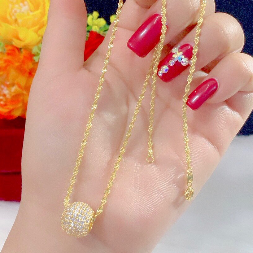 Dây chuyền nữ kiểu xoắn mặt trái châu mạ vàng 18k cực xinh