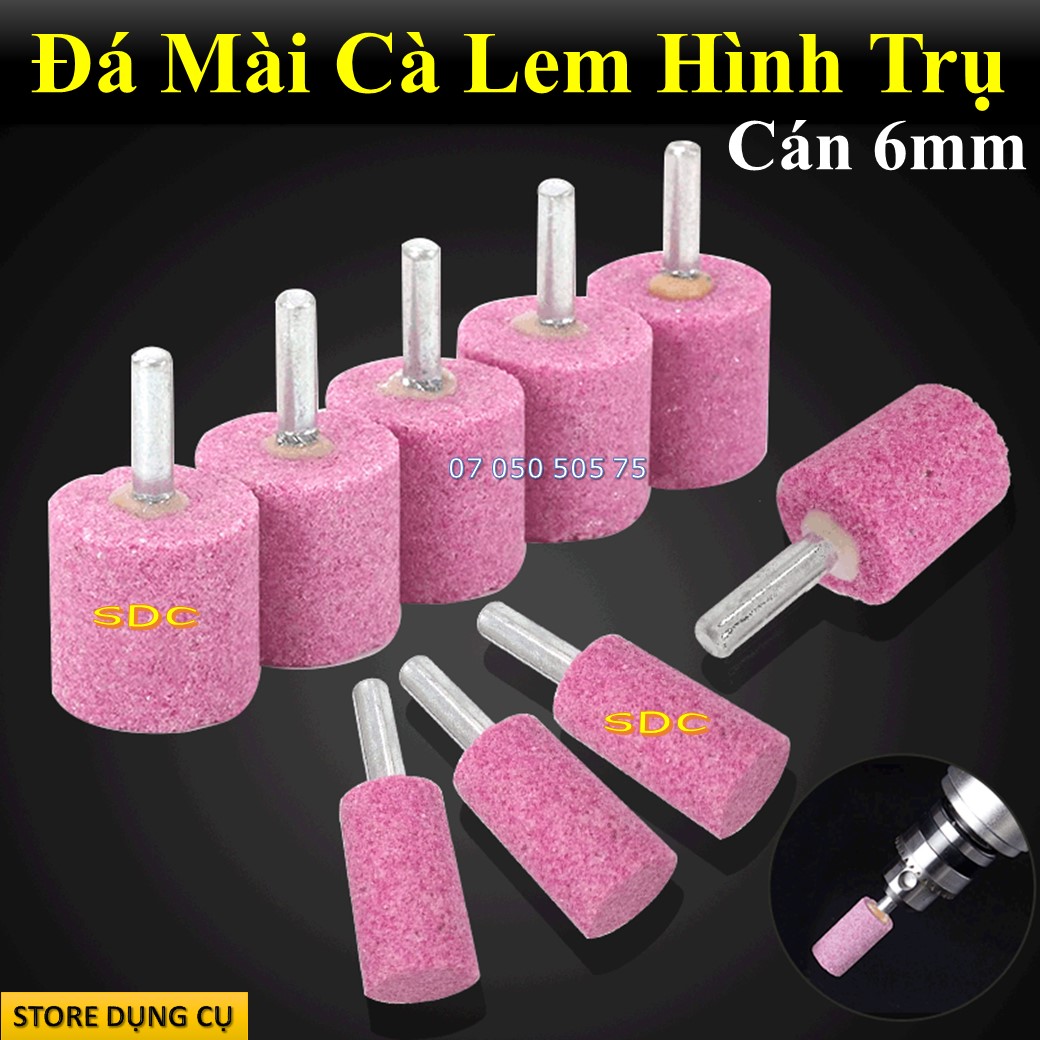 1 Viên đá mài cà lem hình trụ cốt 6mm | đá doa lỗ, mài trục dành cho máy mài khuôn đủ size cán 6ly
