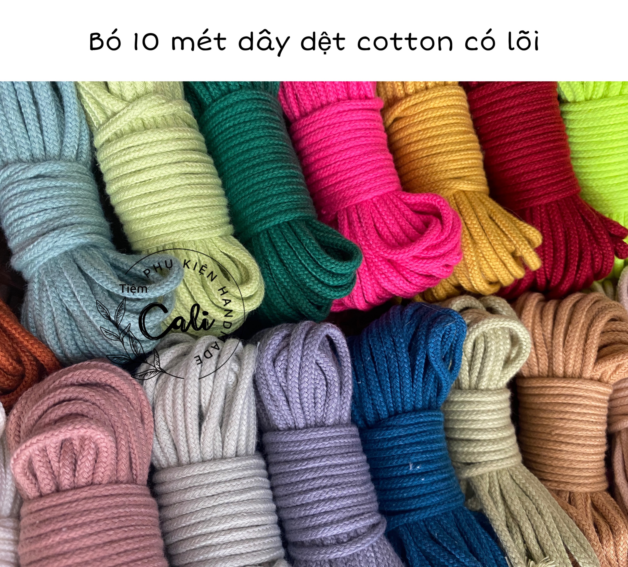 Bó 10 mét dây dệt tim cotton có lõi làm handmade macrame