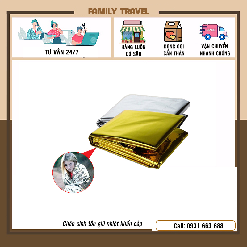 Chăn bạc sinh tồn giữ nhiệt khẩn cấp giữ ấm cơ thể, Chăn không gian gấp gọn giữ nhiệt cứu hỏa - Family Travel