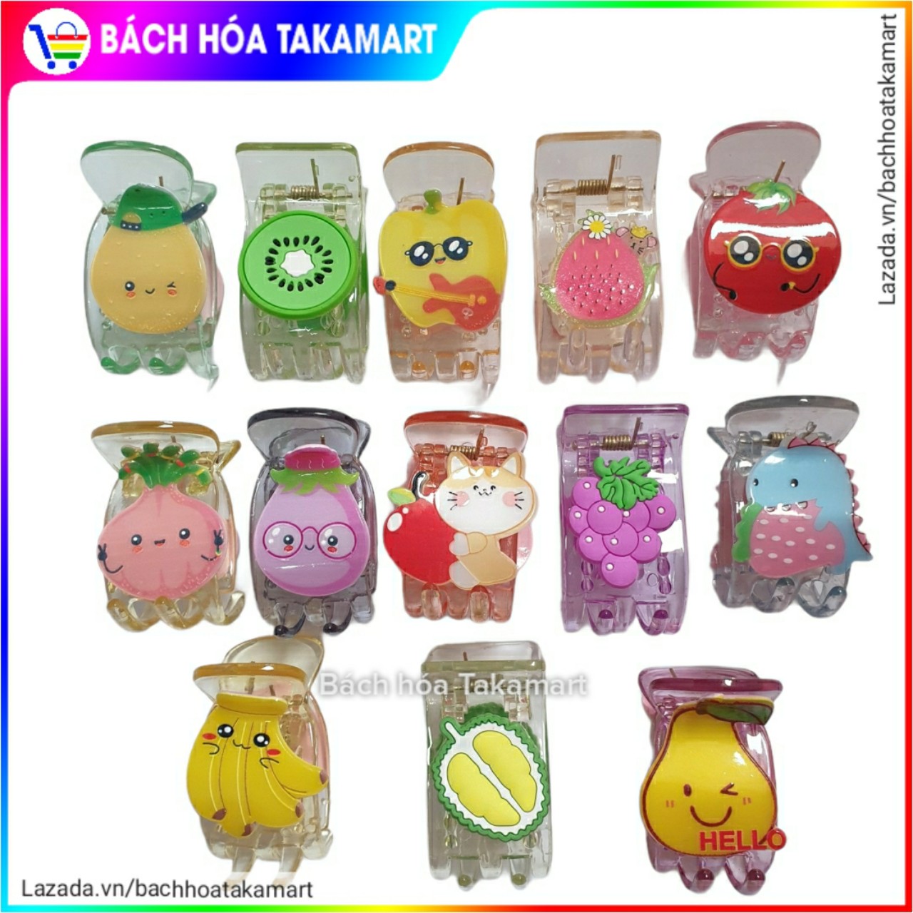 1 Kẹp càng cua 5 răng, gắp tóc, nhiều mẫu Hot, hoạt hình, trái cây, công chúa, hình thú, hình hoa lá, trái bơ, kẹp càng cua 5 răng trong suốt, nhựa dẻo, kẹp 5 răng, dây thun cột tóc, combo nhiều màu, đính đá xin- Bách hóa Takamart