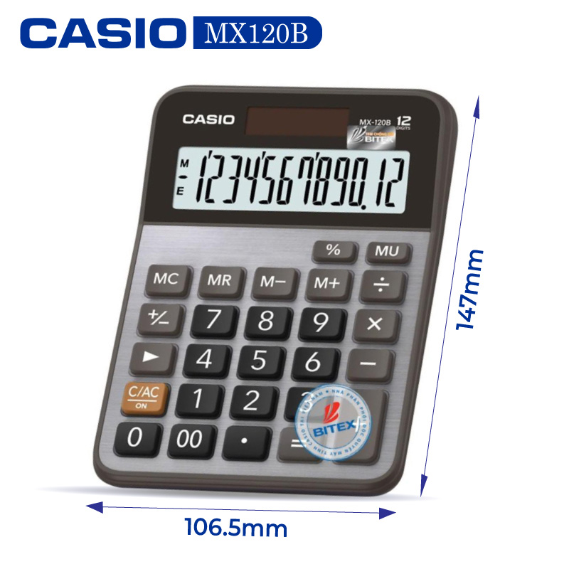 Máy tính casio mx-120b - chính hãng bitex, bảo hành 7 năm