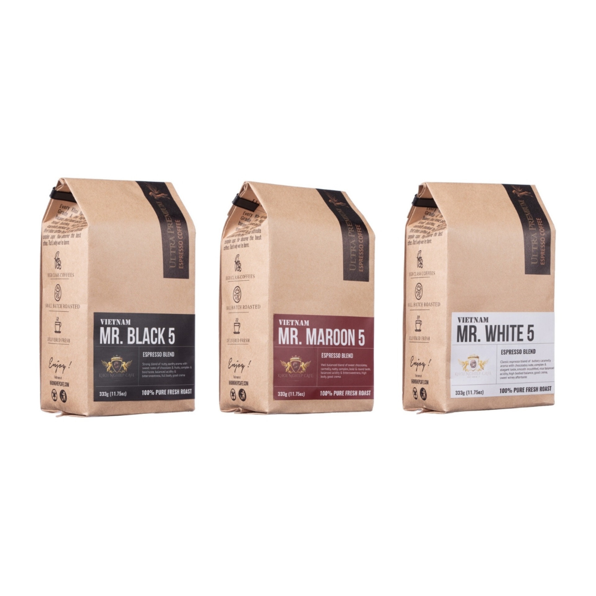 Bộ 3 Hộp cà phê nguyên chất cao cấp rang mộc Trio Blend 5 333g x 3