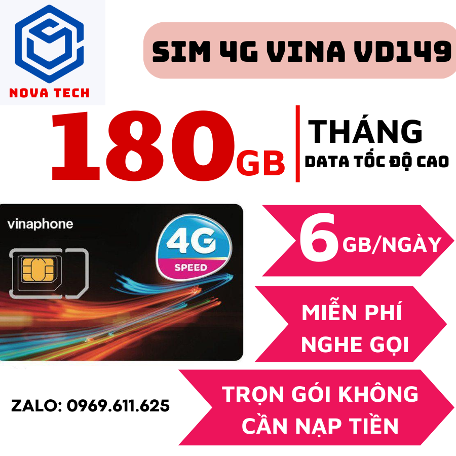 Sim 4g trọn gói 1 năm vina vd149 - 6gb/ngày , miễn phí nghe gọi sử dụng 12 tháng không nạp tiền . freeship - chưa kích hoạt.
