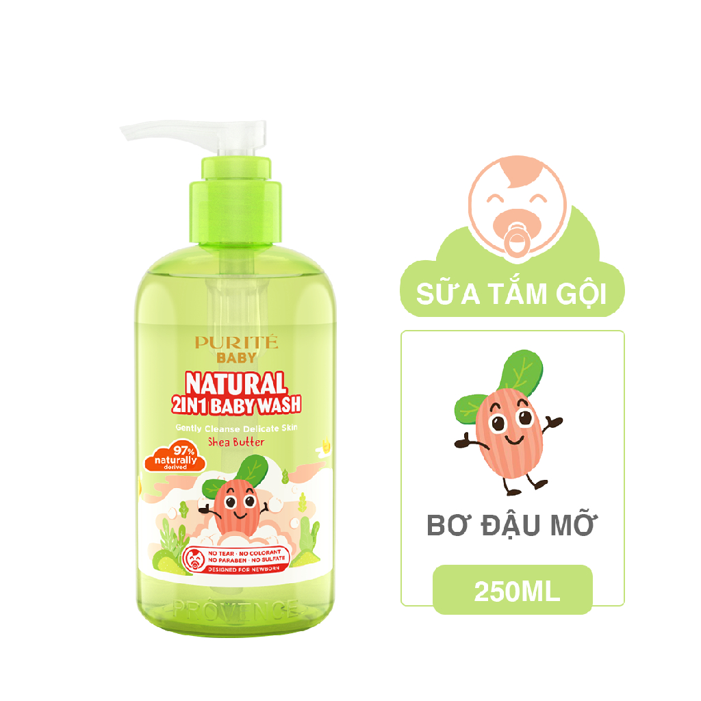 Sữa Tắm Gội Purite Baby Natural 2 in 1 Bơ Đậu Mỡ 250ml