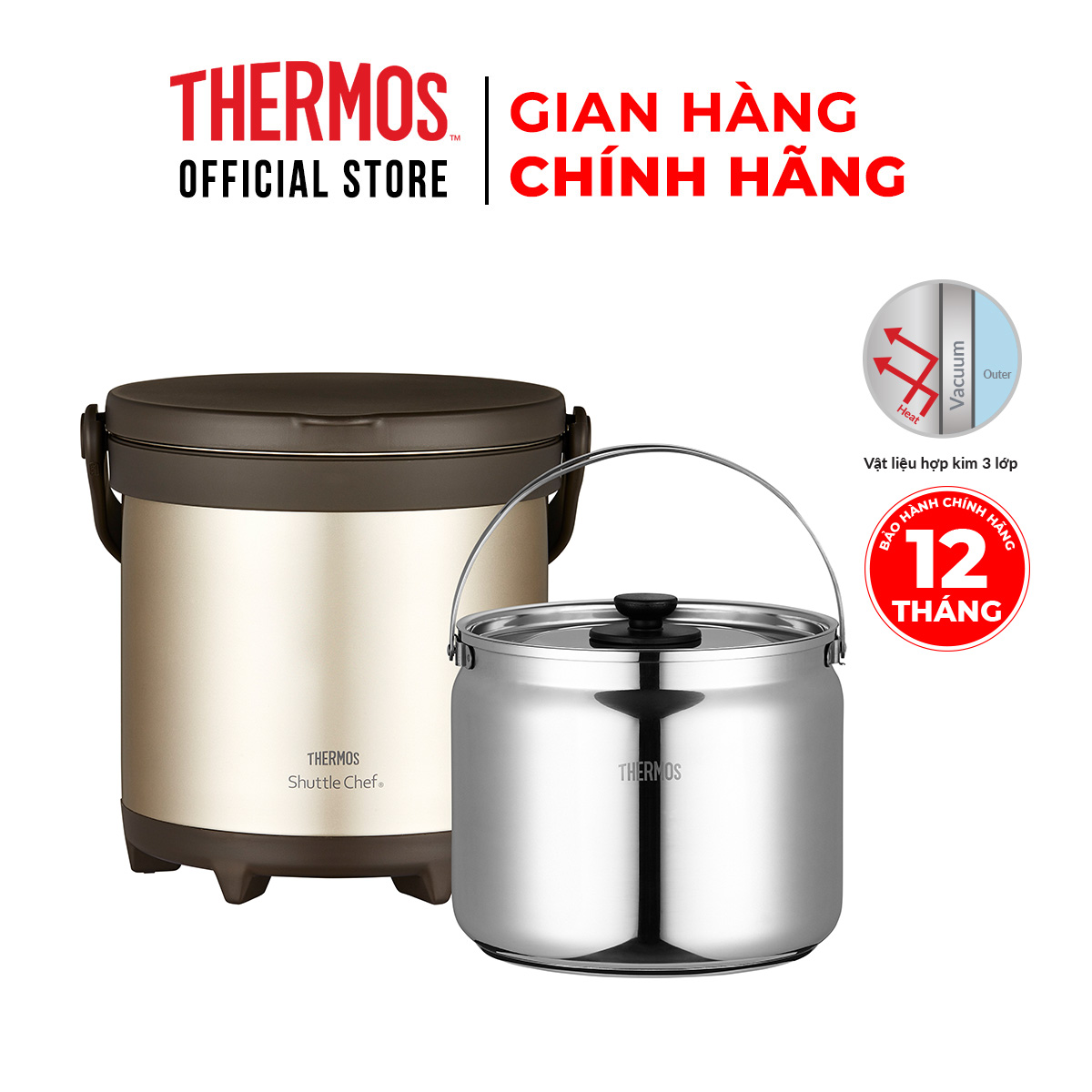 Nồi ủ thermos tcra 4500 gl dung tích 4.5l màu gold bảo hành 24 tháng chính hãng