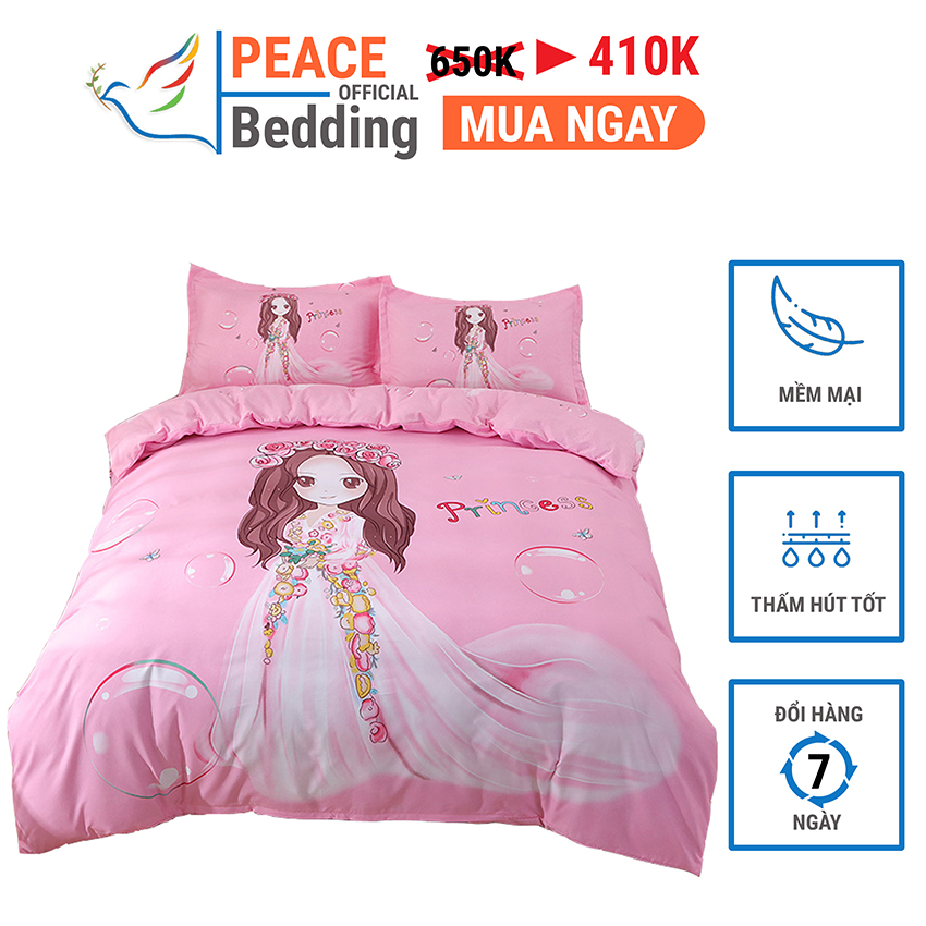 [FREESHIP] Bộ Vỏ Chăn Ga Giường Và 2 Vỏ Gối Đầu 4 Món Giá Rẻ Mẫu Công Chúa Hoa Hồng Chất Liệu Cotton Tina Nhập Khẩu Mềm Mịn Dày Dặn Thấm Hút Tốt Giặt Máy Thoải Mái Cho Nệm 1M2, M4, M6, M8, 2M