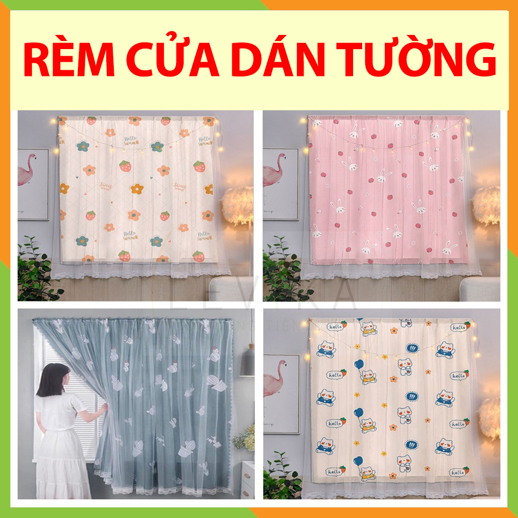 Rèm cửa dán tường 2 lớp họa tiết chống nắng siêu tiện lợi, không khoan đục