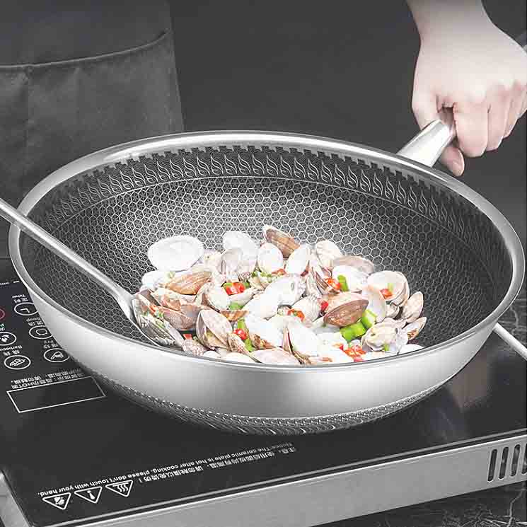 Raffer Chảo chống dính inox 304 sâu lòng đường kích 32 cm - Chảo tổ ong 5 lớp không xước vân đá kim cương bảo hành 12 tháng