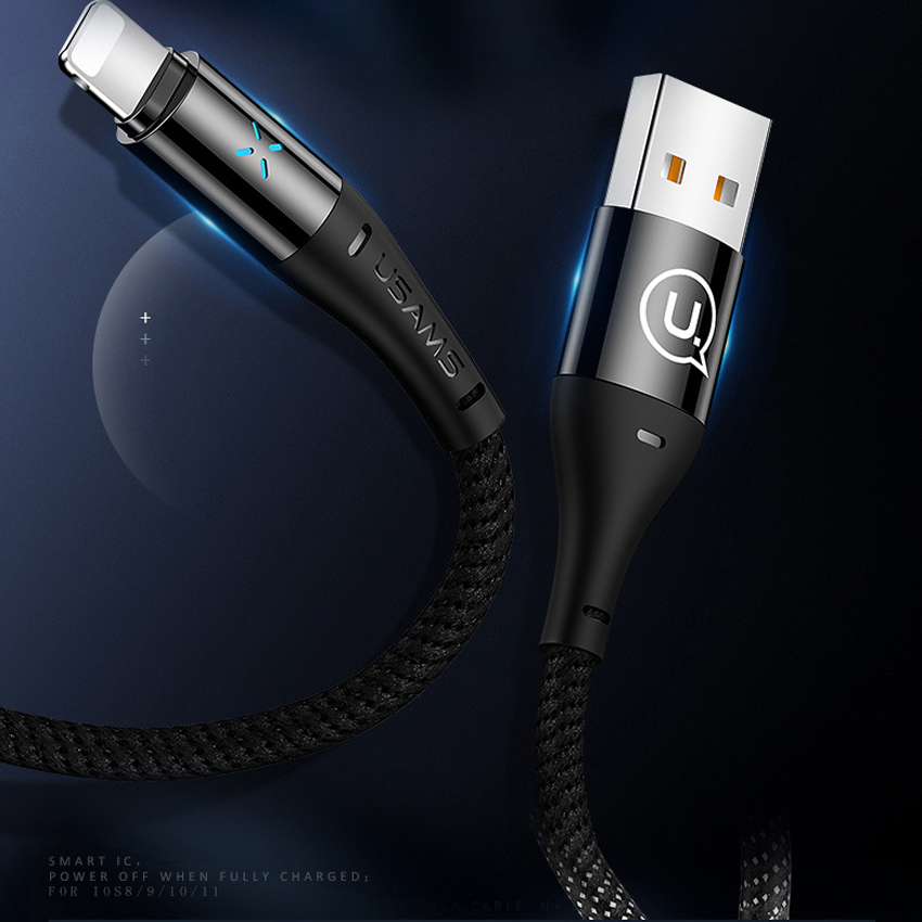 Usams Smart Cáp Sạc Tự Động Ngắt Nguồn Cho iPhone Sạc Nhanh Nguồn USB Bảo Vệ Sạc Cáp (IOS 9 ,10 ,11)