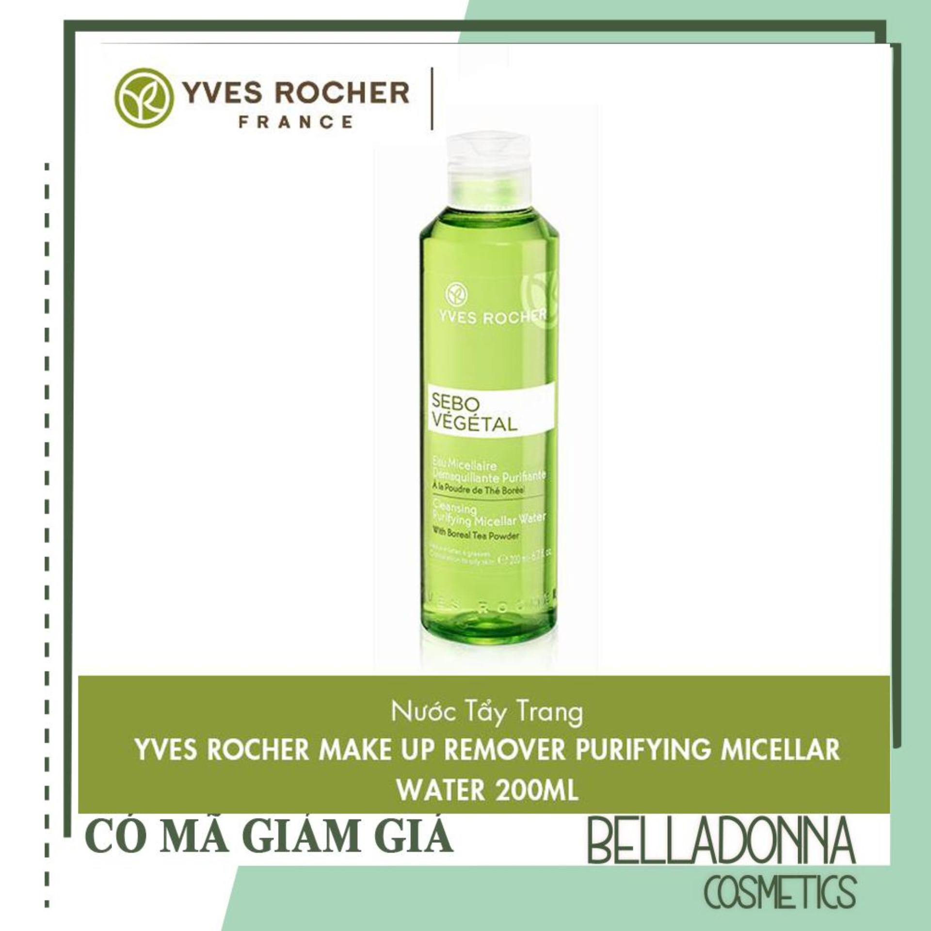 Nước Tẩy Trang Và Cân Bằng Cho Da Dầu Yves Rocher Sebo Vegetal Cleansing Purifying Micellar Water 200ml