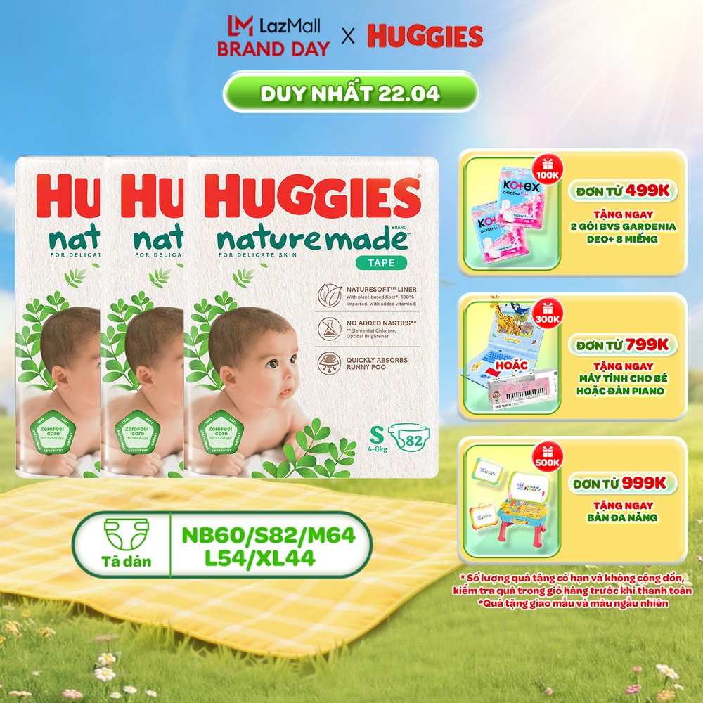 Combo 3 Tã/Bỉm dán Huggies NatureMade M64/L54/XL44