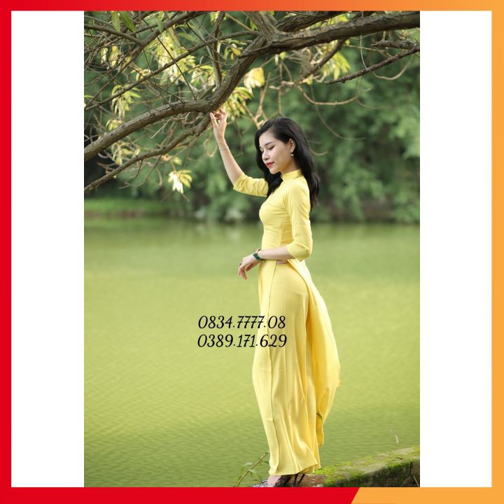 Áo dài trơn lụa nhật màu vàng cốm - màu siêu xinh