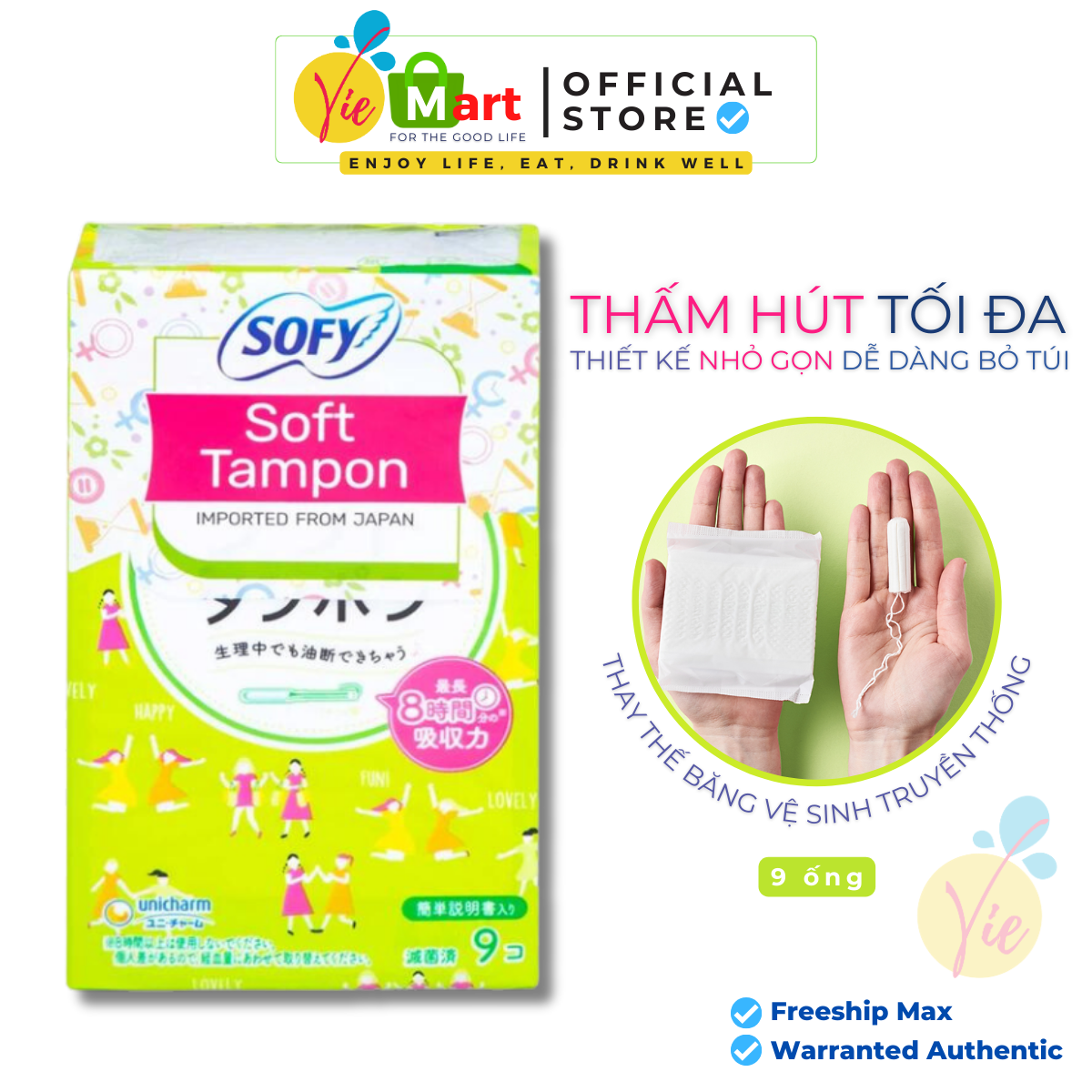 Băng vệ sinh SOFY Soft Tampon - Tampon Super siêu thấm gói 9 miếng - Nội địa Nhật