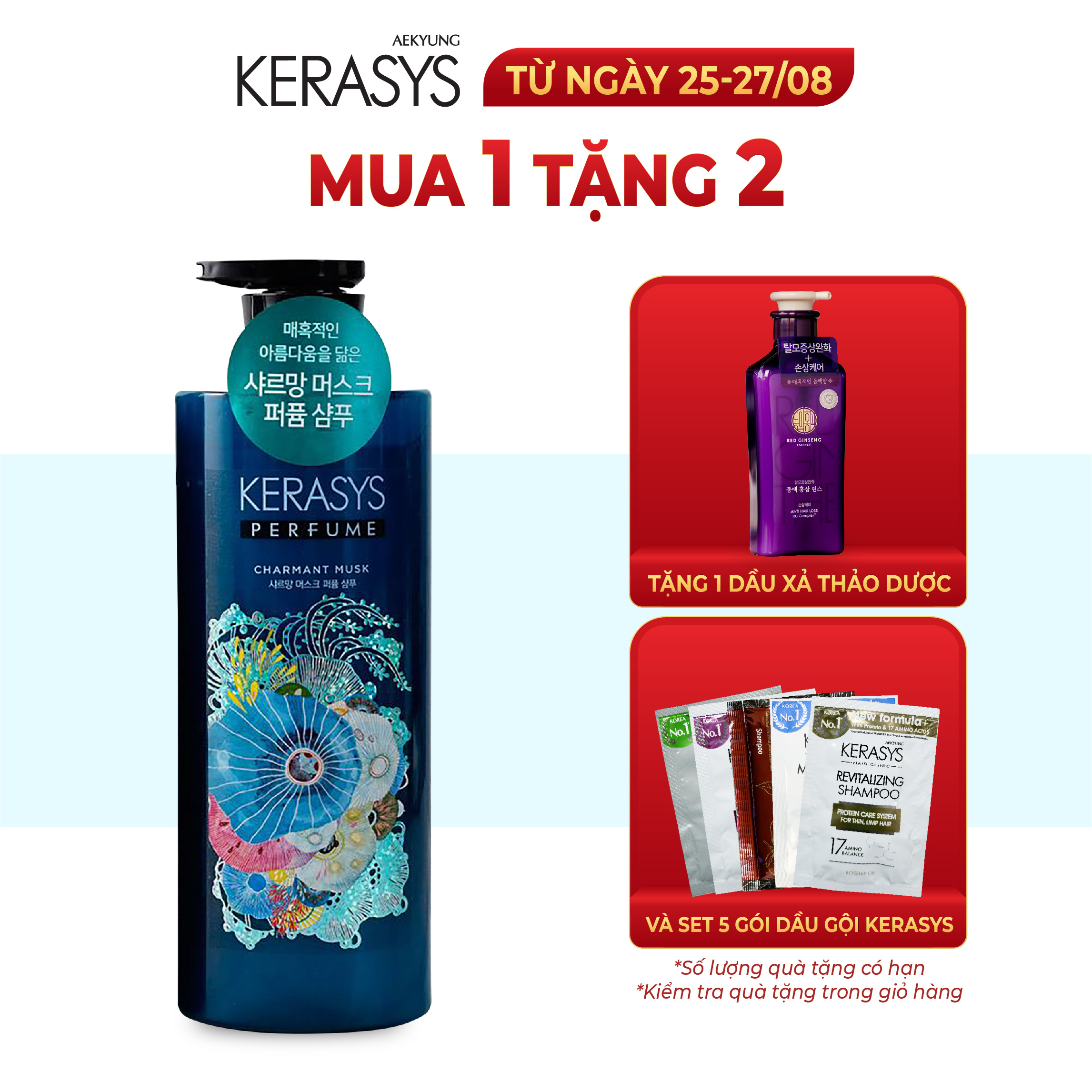 Dầu gội nước hoa Kerasys Charmant Musk cao cấp Hàn Quốc hương vani và xạ hương trắng giúp tóc bóng mượt 600ml