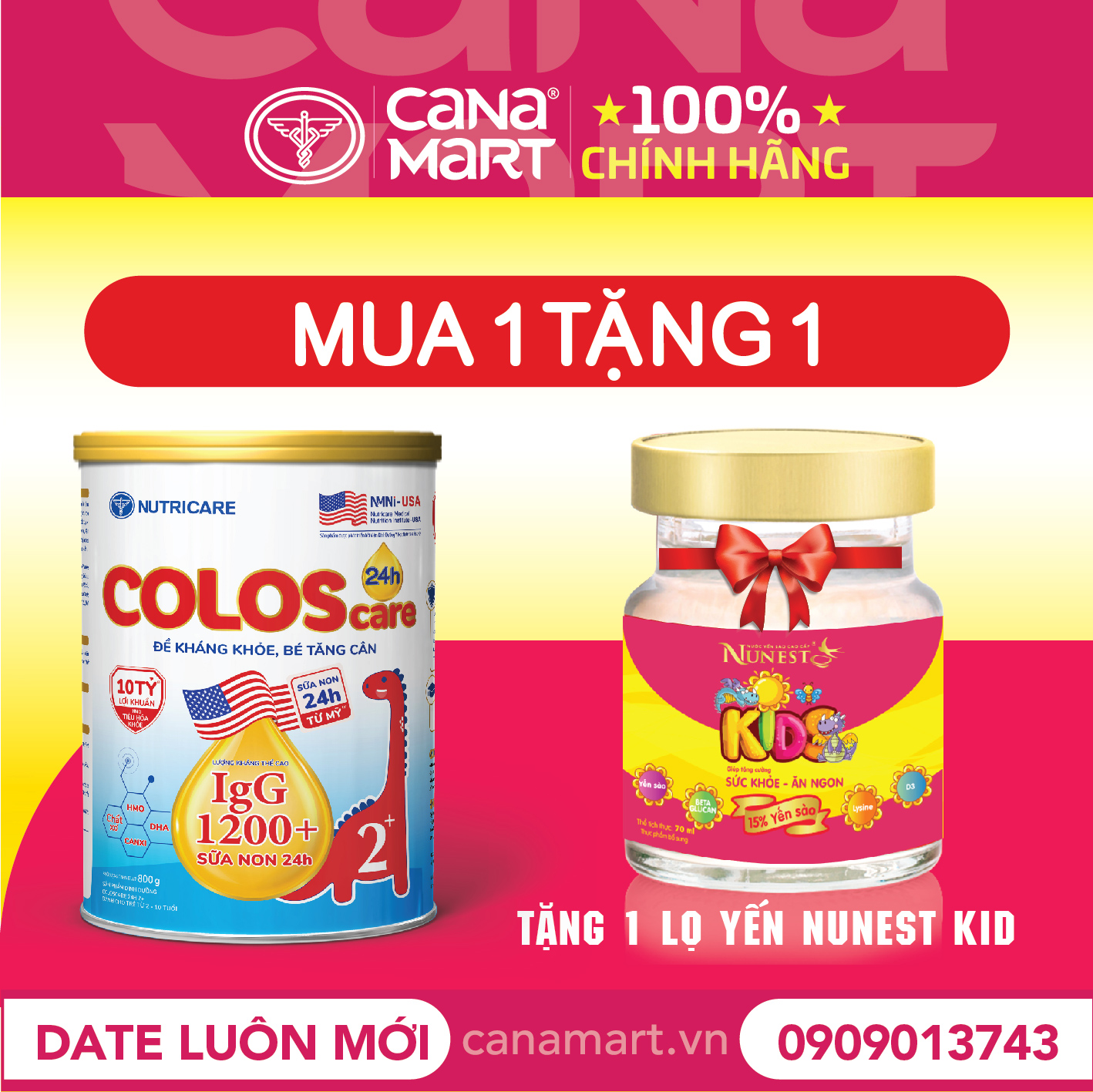 Sữa bột Nutricare ColosCare 24H 2+ tăng cường hệ miễn dịch