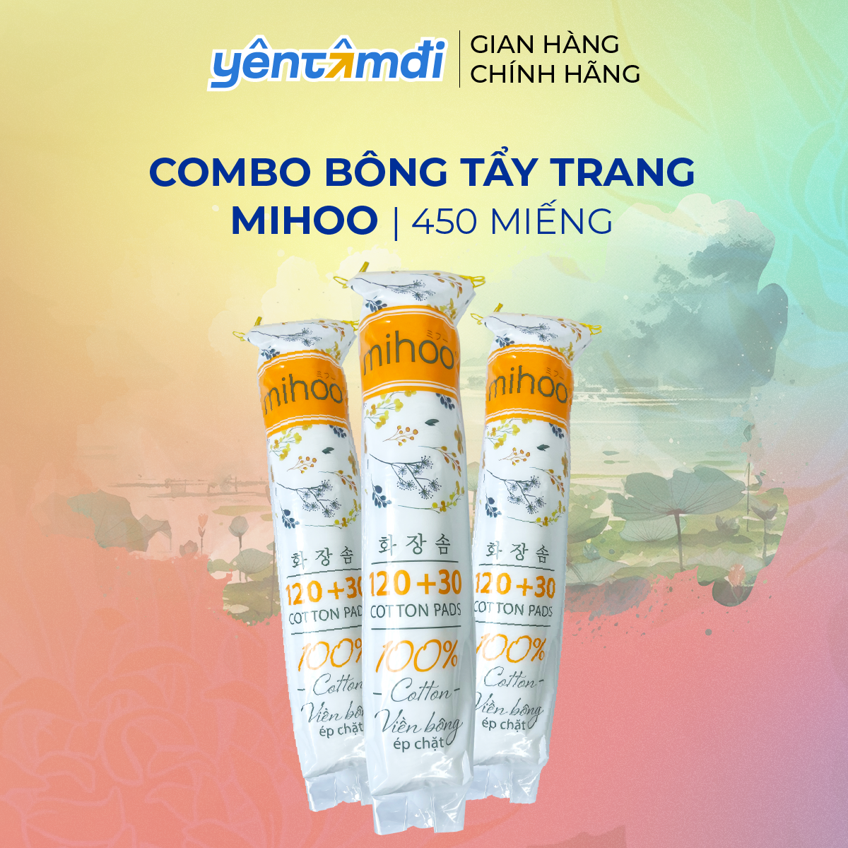 COMBO 3 bịch bông tẩy trang Mihoo 150 miếng tròn
