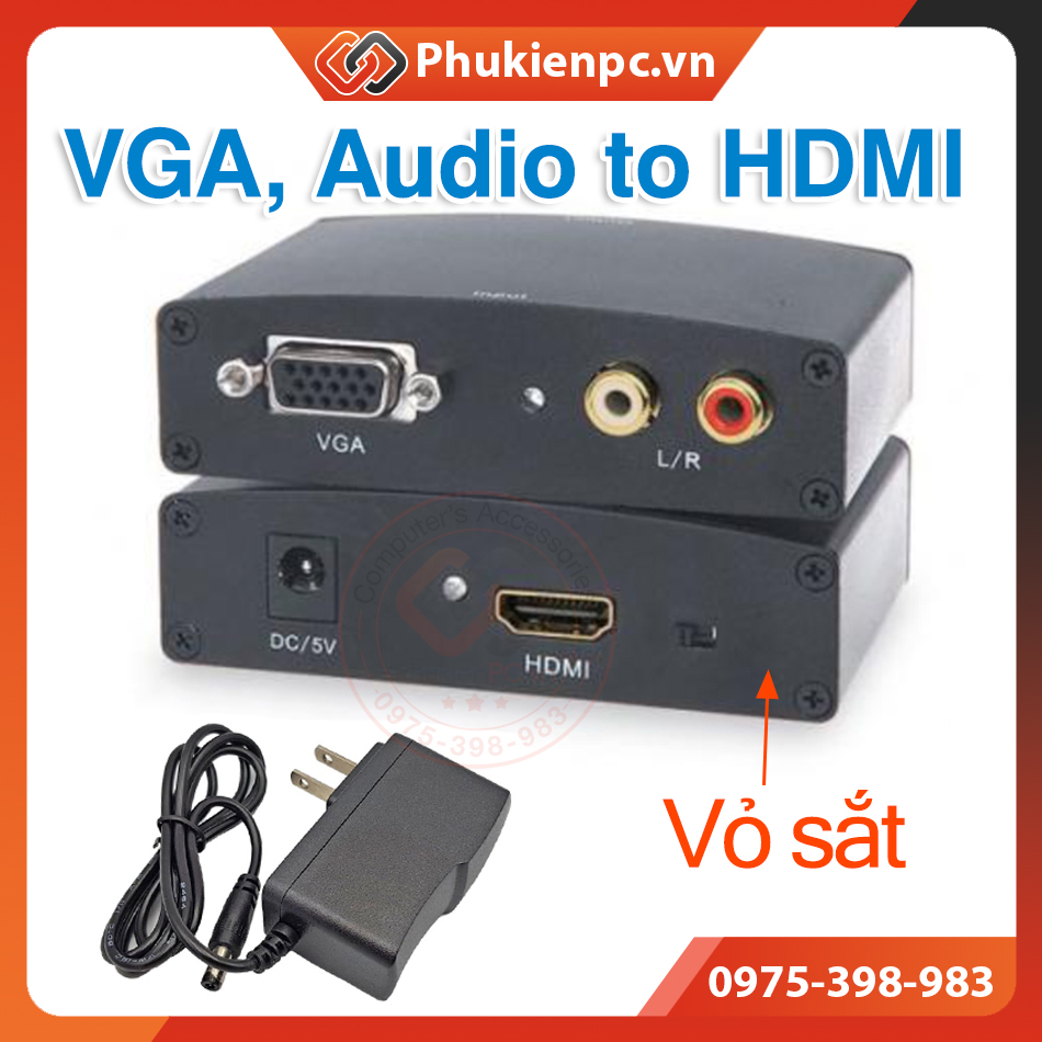 Bộ chuyển đổi tín hiệu VGA Audio sang HDMI, Kết nối máy tinh PC Laptop đầu ghi Camera có cổng VGA ra cổng HDMI màn LCD Tivi máy chiếu