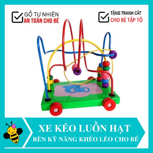 Đồ chơi gỗ đồ chơi gỗ xe kéo luồn hạt giúp bé phát triển tư duy