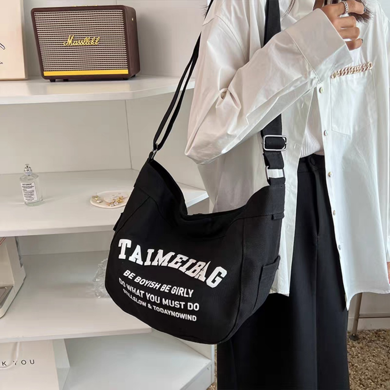 Túi Đeo Chéo Đeo Vải Vải Canvas Thời Trang Ulzzang Phong Cách Hàn Quốc