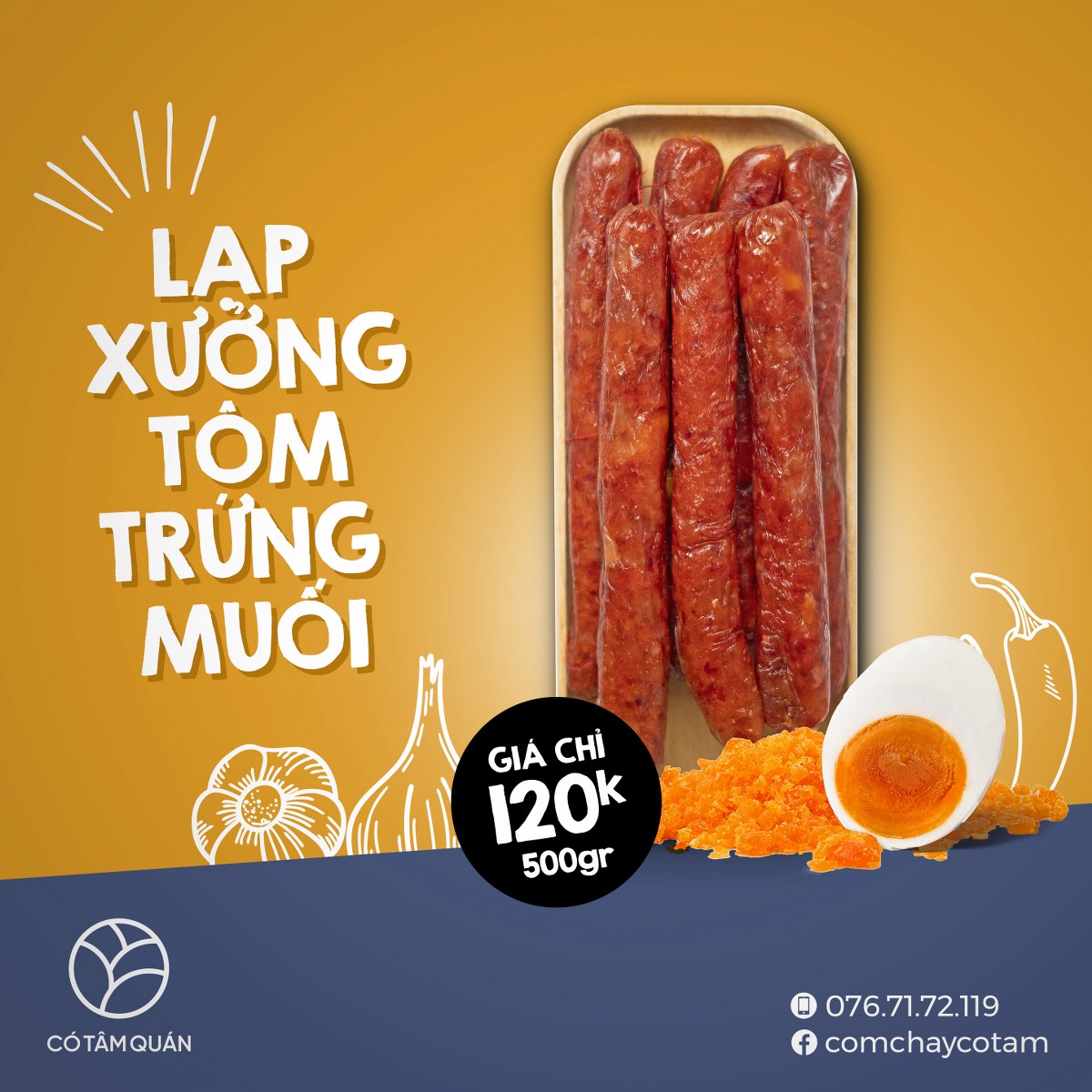 [FREESHIP TOÀN QUỐC] Lạp Xưởng Tôm Trứng Muối Có Tâm Quán - 500gr