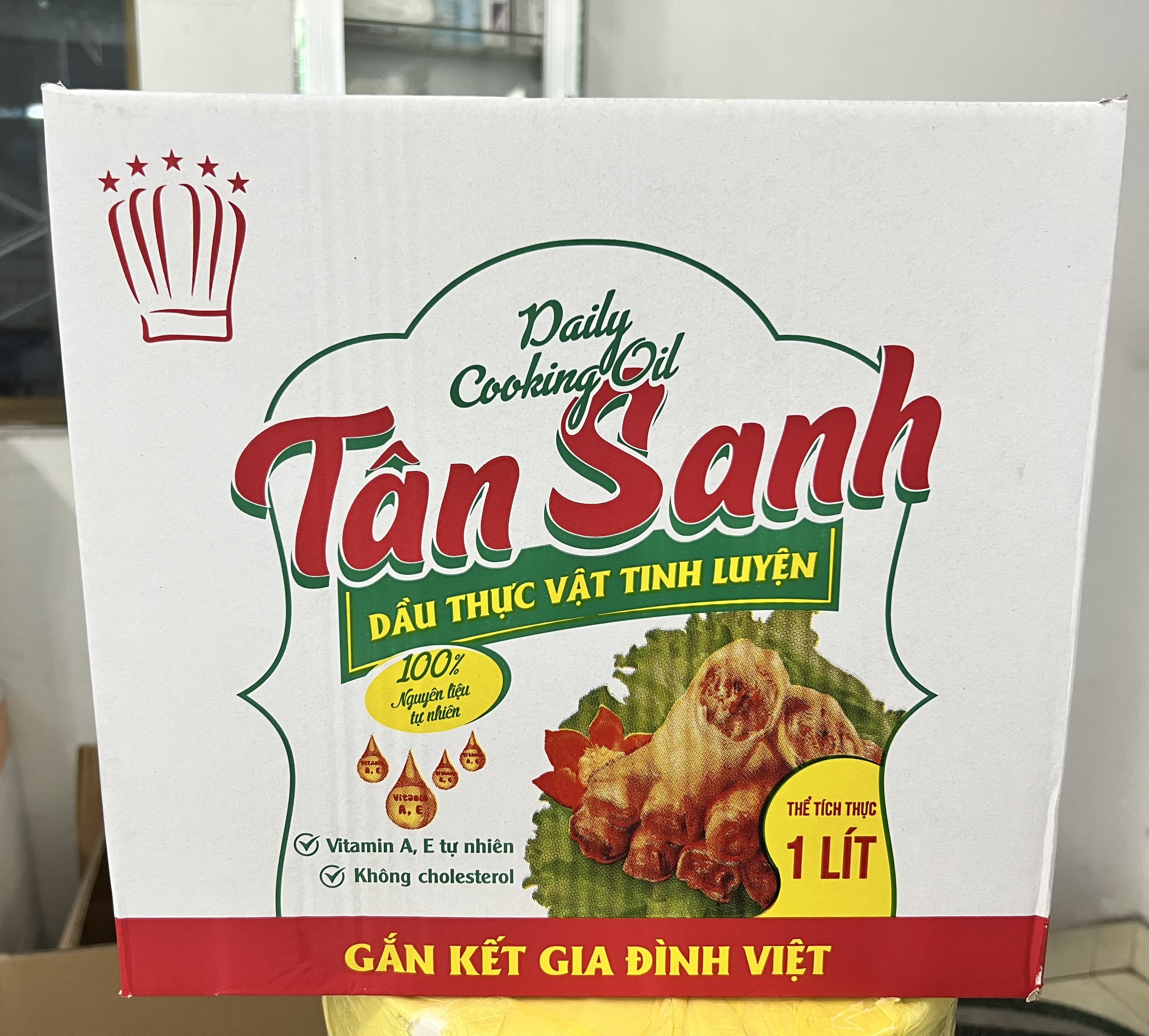 1 thùng dầu ăn tân sanh chiên giòn thượng hạng chai 1l