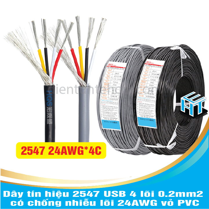 Dây điện tín hiệu 2547 USB 4 lõi 0.2mm2 có chống nhiễu lõi 24AWG vỏ PVC(1 MÉT)