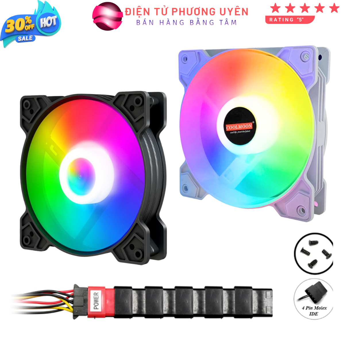 Quạt Tản Nhiệt, Fan Led RGB Coolmoon K8, Kích Thước 12cm Chuẩn 4Pin Molex - Không Cần Hub - Phương Uyên