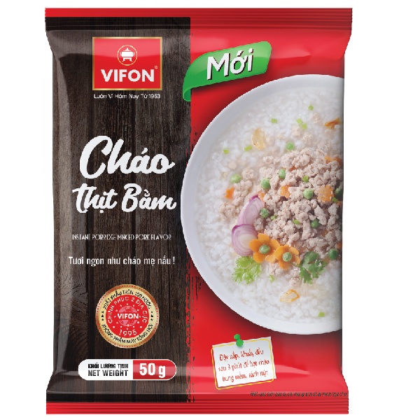(tặng kèm 1 gói) Thùng 50 Cháo Thịt Bằm/Gà/Cá VIFON (50gr / Gói)