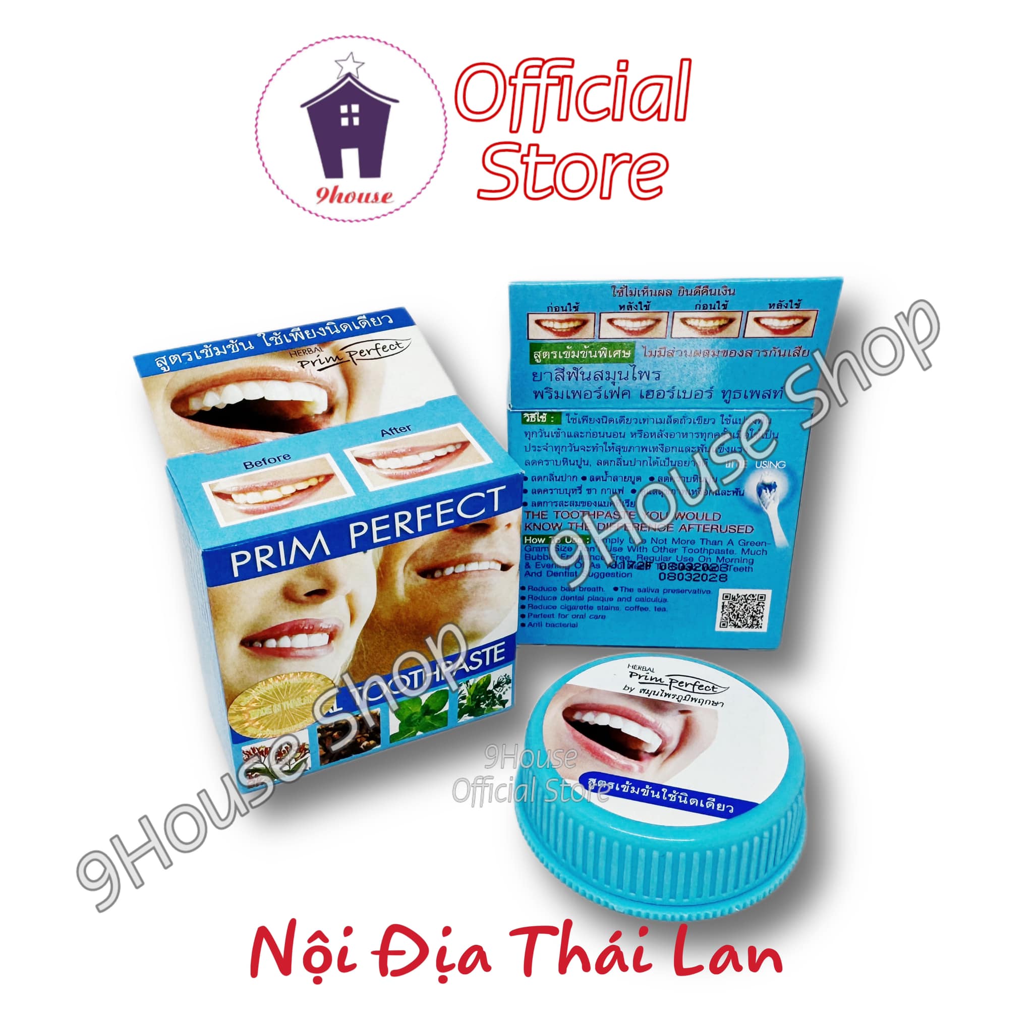01 Hộp Kem Đánh Răng Thảo Dược Làm Trắng Răng Prim Perfect Herbal Toothpaste 25gram Thailand
