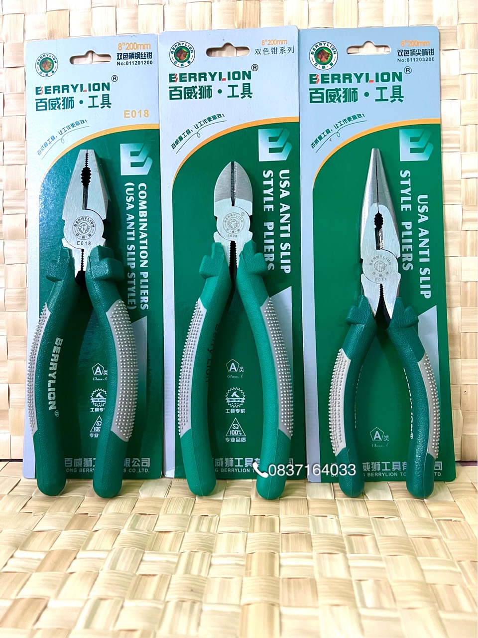 Bộ 3 Kìm Điện, Kềm Cắt, Kìm Nhọn Sắc bén nhiều kích thước Berrylion, Chính Hãng