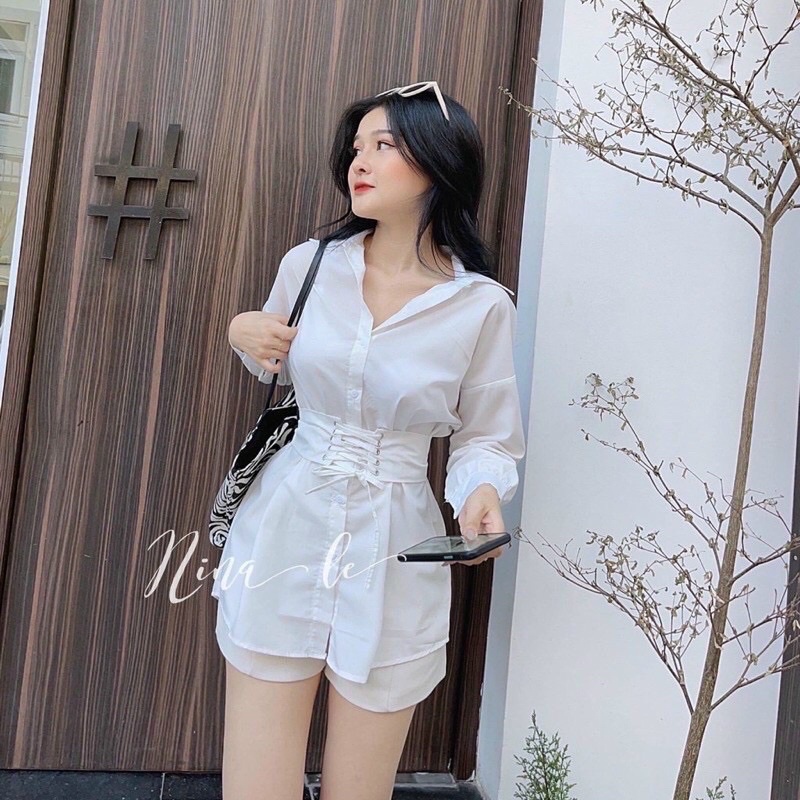 Áo sơ mi kèm đai dáng giấu quần yêu 31