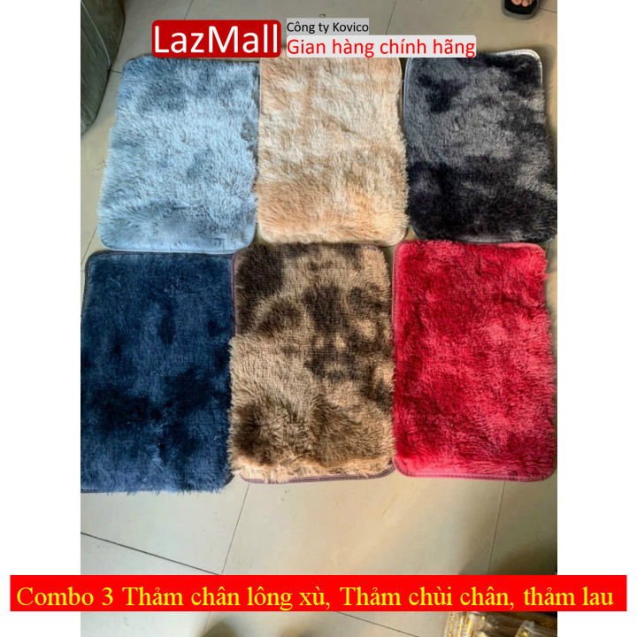 Combo 3 Thảm chân lông xù, Thảm chùi chân, thảm lau chân lông xù loang cao cấp 40x60cm siêu mềm mịn