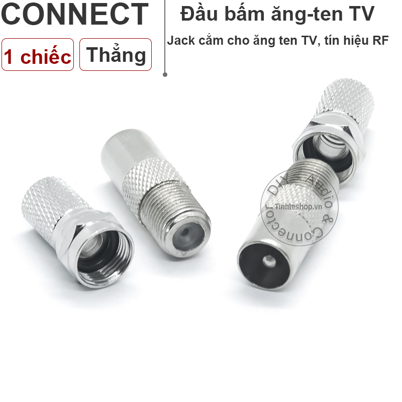 1 chiếc - Đầu bấm cáp angten TV cổng đực kèm chuôi vặn F5- Jack phích cắm angten TV F5 sang RF