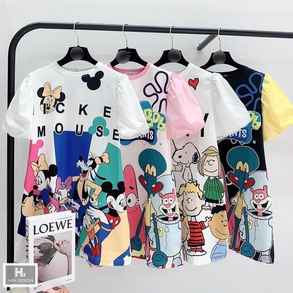 Váy bé gái - Váy hoạt hình 3D họa tiết Mickey, Snoopy xinh xắn cho bé 8-35Kg