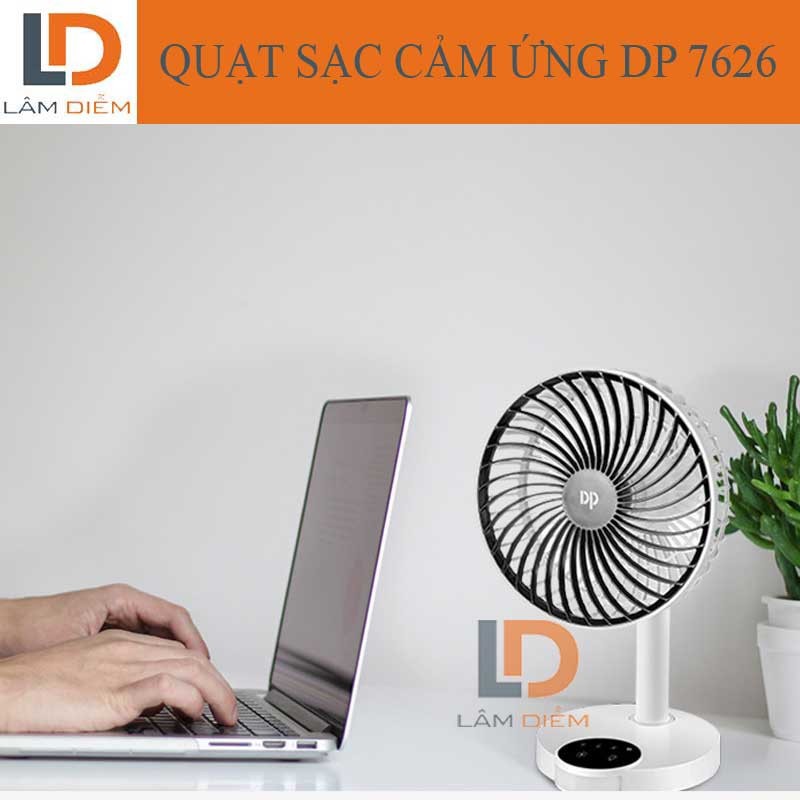 Quạt sạc dp 7626 pin sạc- quạt mát 3 tốc độ giócó đèn thăp sáng 2 chế độ sáng-sạc 1h sử dụng 3-5h