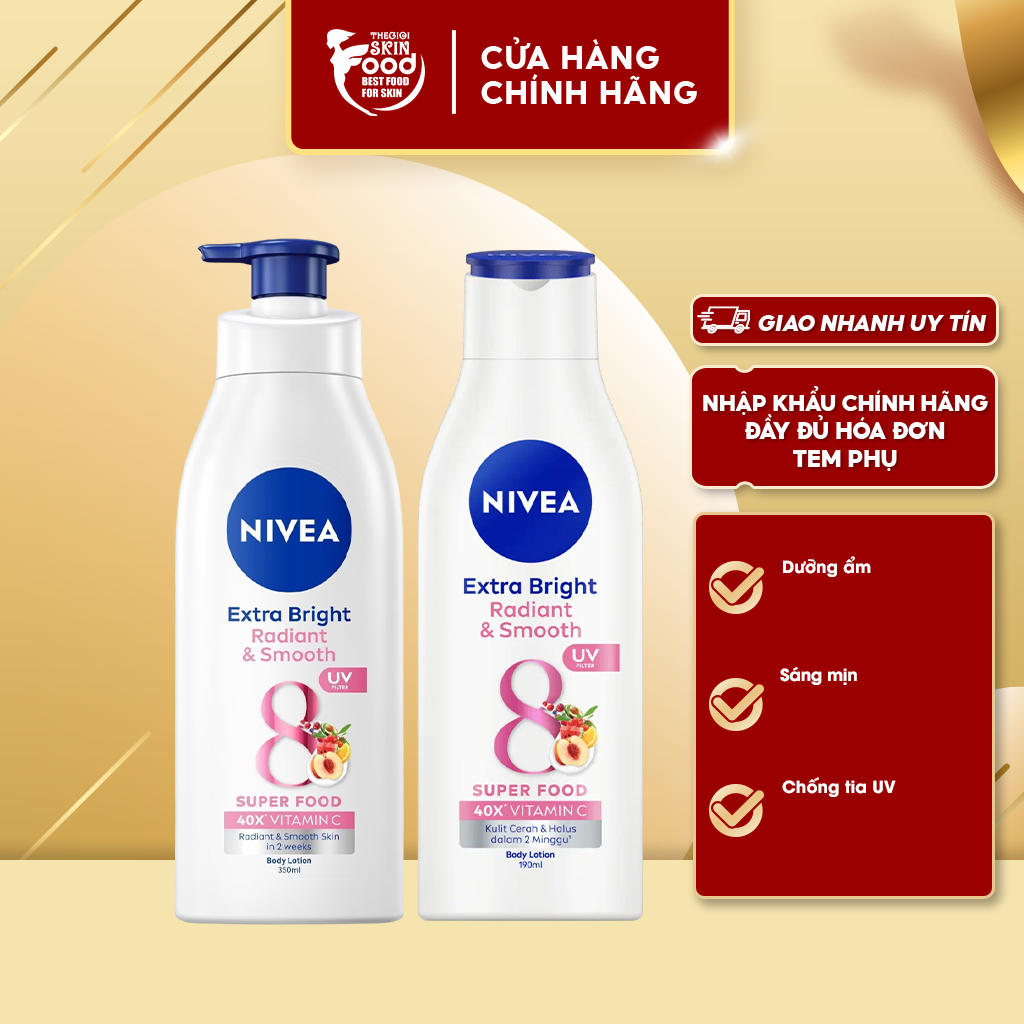 Sữa Dưỡng Thể Dưỡng Trắng Da Chống Nắng Ban Ngày Nivea Extra White Radiant & Smooth Body Lotion