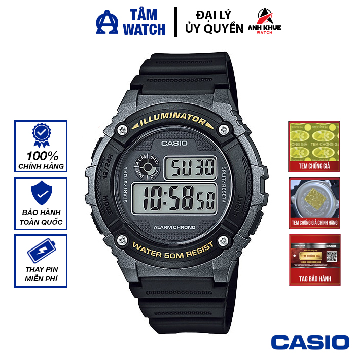 Đồng hồ nam dây nhựa casio standard chính hãng anh khuê w-216h-1bvdf