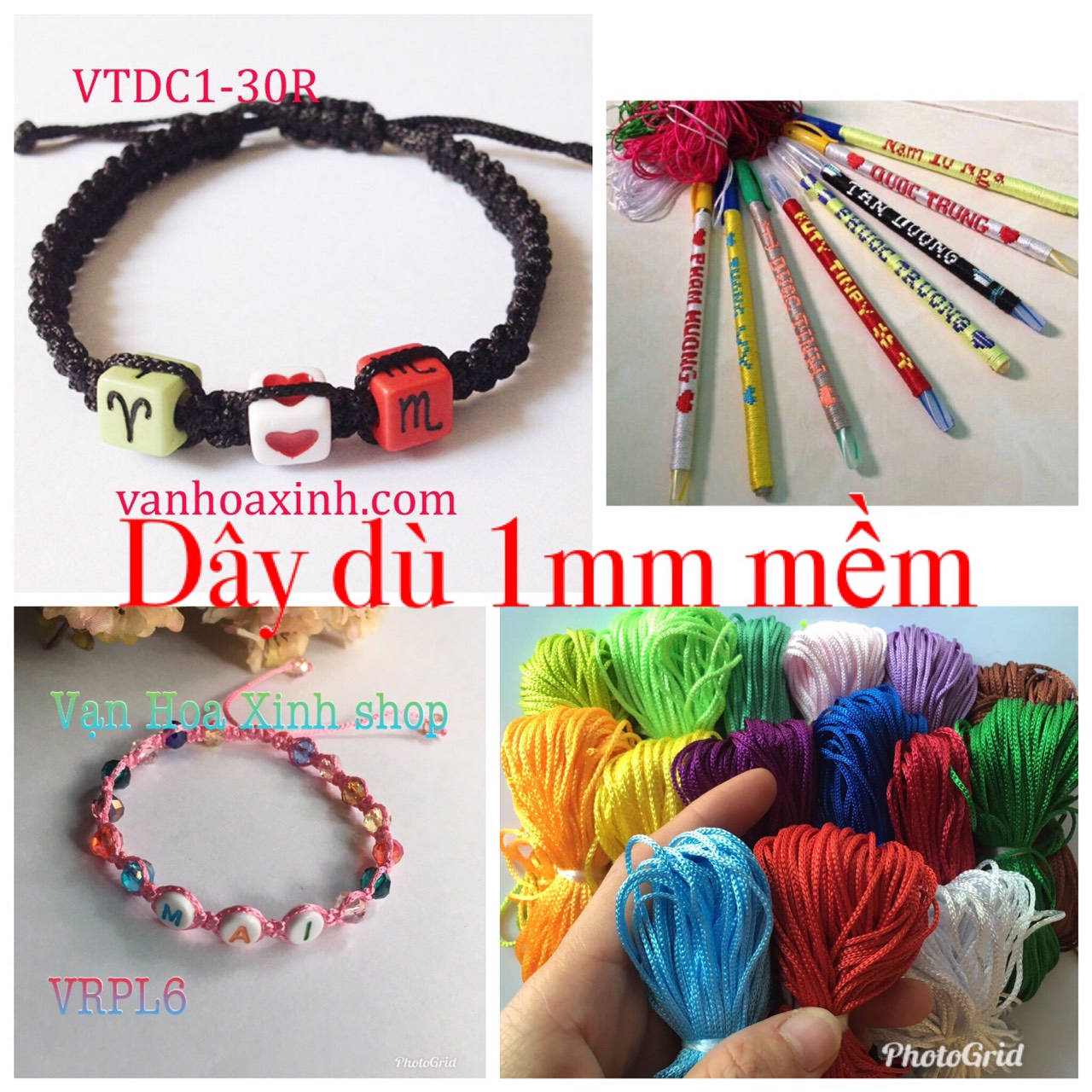 💐🌷20m/ bó Dây dù 1mm mềm loại thường, đan vòng tay hoặc thắt chữ trên bút