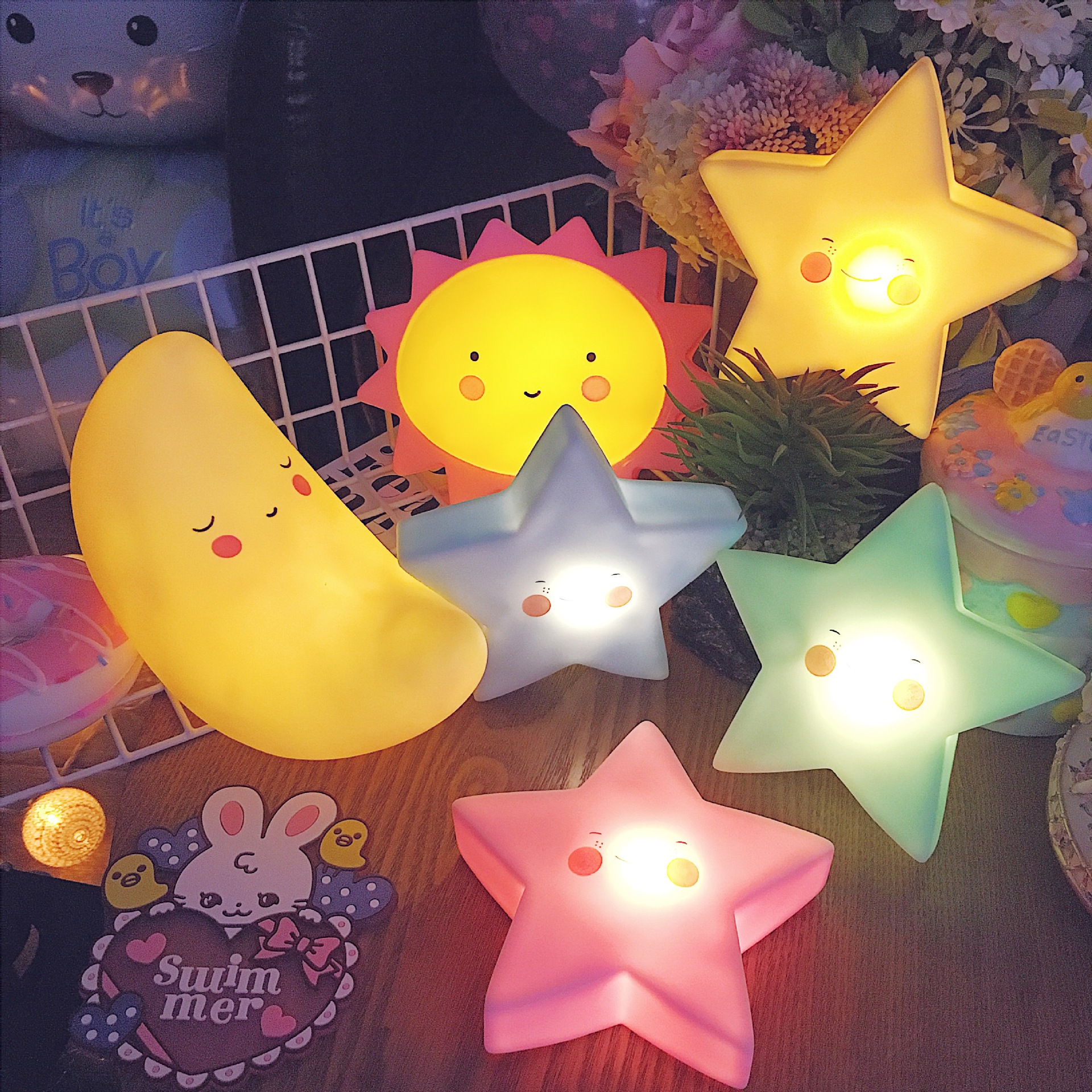 ĐÈN NGỦ CẢM ỨNG 3D HOẠT HÌNH SIÊU CUTE ( Giao ngẫu nhiên) - [ Đèn LED Đèn trang trí trăng sao Đèn ngủ để bàn Đèn LED bảo vệ mắt ]