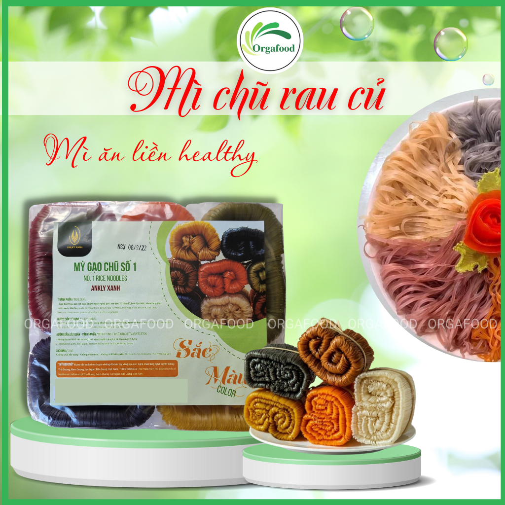 Mì chũ rau củ tự nhiên 1kg Orgafood, đặc sản Bắc Giang, mì ngũ sắc rau củ số 1 Việt Nam, eatclean ăn kiêng giảm cân